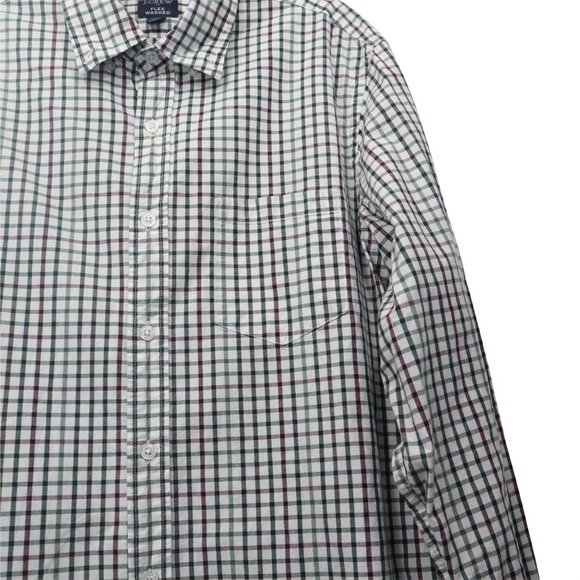 J. Crew Mens Long Sleeve Shirt Flex Washed  Green/White Plaid Size M - Picture 6 of 13